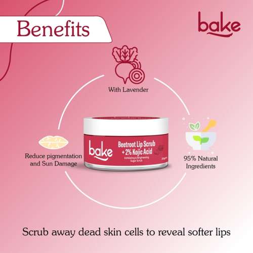 Bake Cosmetics: 2% Kojic Acid Beetroot Lip Scrub for Pigmented Lips with Sugar Granules for Dry & Pink Lips