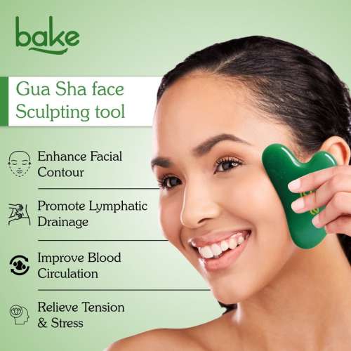 Bake Cosmetics: Jade Gua Sha Tool for Facial Massage, Glowing Skin, Stress Relief, Wrinkle Reduction & Dark Circles-1 Pc
