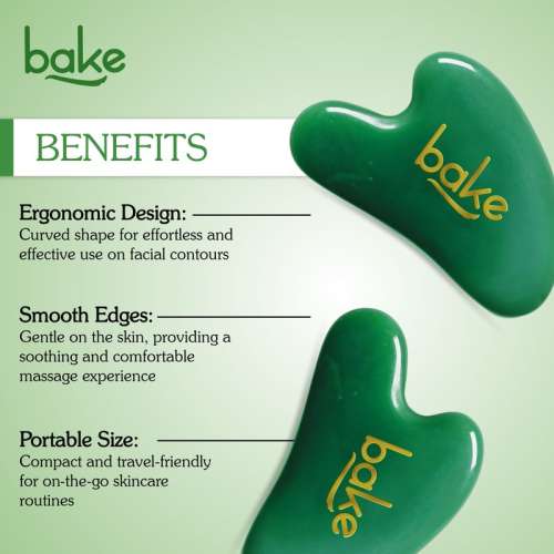 Bake Cosmetics: Jade Gua Sha Tool for Facial Massage, Glowing Skin, Stress Relief, Wrinkle Reduction & Dark Circles-1 Pc