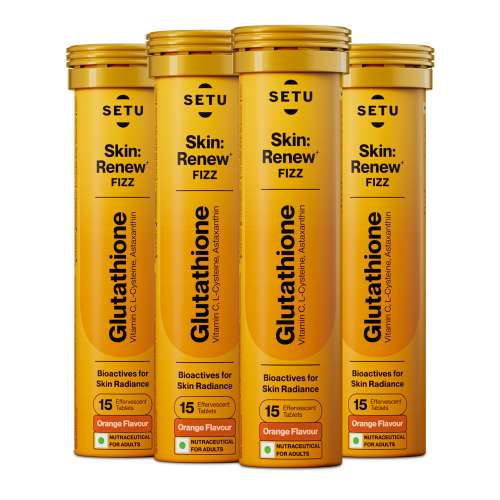 SETU: Skin Renew - 60 Effervescent Tablets | Glutathione With Vitamin C, Gluta Fizz, Supports Detoxification, Sugar-Free | Orange Flavour