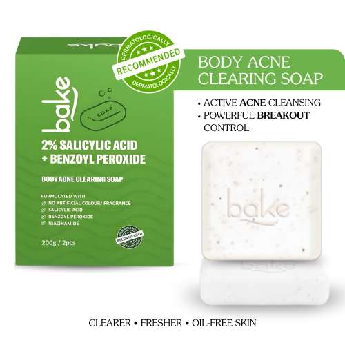 Bake Cosmetics: 2% Salicylic Acid Soap with Niacinamide for Body & Back Acne, Reduces Strawberry Legs & Fades Dark Spots (Pack of 2 - 100g x 2)