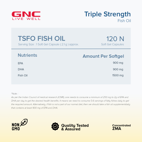 GNC: Triple Strength Fish Oil Omega 3 Capsules for Men & Women | 900mg EPA & DHA | 120 Softgels GNC: Triple Strength Fish Oil Omega 3 Capsules for Men & Women | 900mg EPA & DHA | 120 Softgels