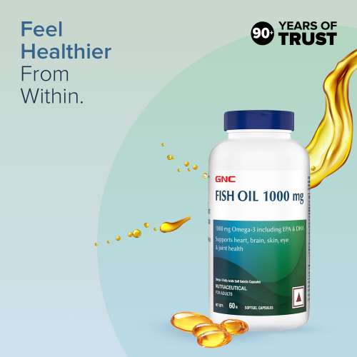 GNC: Fish Body Oil for Men & Women | 1000mg Omega-3s with EPA & DHA | 60 Softgels