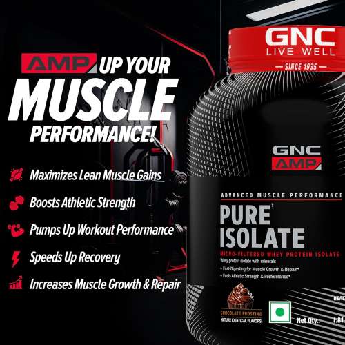 GNC: AMP Pure Isolate Zero Carb | 25g Protein | 6g BCAA | Vanilla Custard | 4 lbs