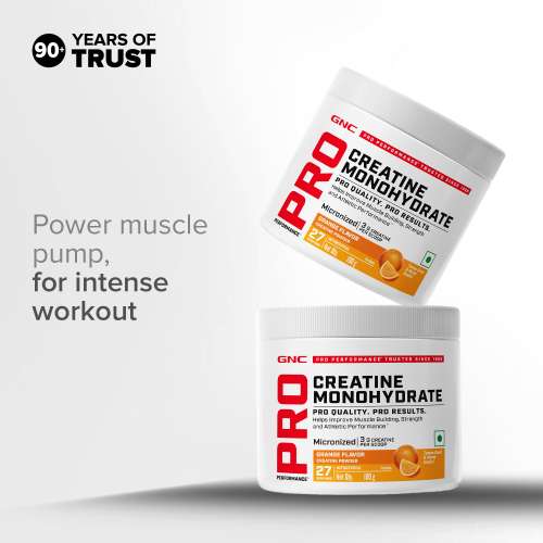 GNC: Creatine Monohydrate with Shaker Combo | 100gm | Orange | 750ml GNC: Creatine Monohydrate with Shaker Combo | 100gm | Orange | 750ml