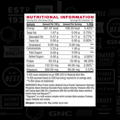 GNC: AMP Pure Isolate Zero Carb | 25g Protein | 6g BCAA | Vanilla Custard | 4 lbs