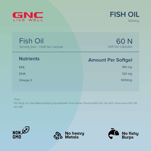 GNC: Fish Body Oil for Men & Women | 1000mg Omega-3s with EPA & DHA | 60 Softgels