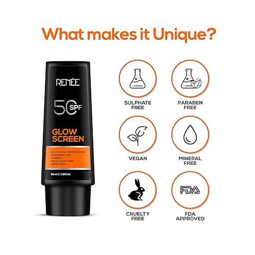 Renee Cosmetics: Glowscreen Spf50 PA++++ Sunscreen Uva & Uvb Protection 50ml