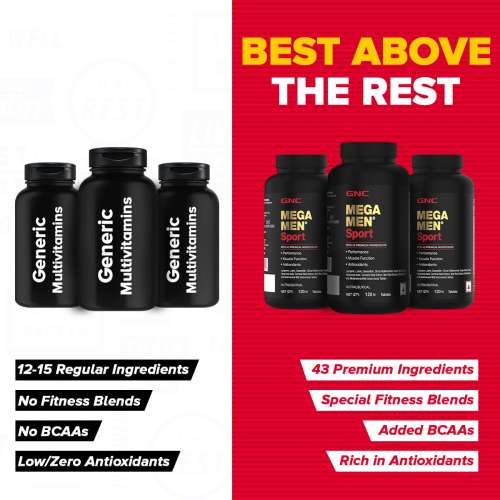 GNC: Mega Men Sport Multivitamin for Men | Formulated In USA | 43 Premium Ingredients | 120 Tablets GNC: Mega Men Sport Multivitamin for Men | Formulated In USA | 43 Premium Ingredients | 120 Tablets