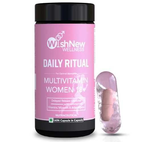 Wishnew Wellness: DAILY RITUAL Women 18+ Multivitamin | Delayed Release Capsules for Optimal Absorption | Comprehensive Nutrient Blend for PMS, UTI Care, Eye & Cognitive Health - 60 Vegetarian Capsules