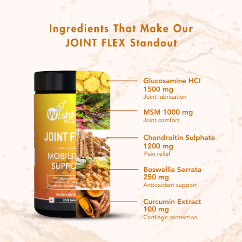 Wishnew Wellness: JOINT FLEX+ | Comprehensive Joint Support with Glucosamine, Chondroitin, and MSM | Improves Mobility & Flexibility - 90 Tablets Wishnew Wellness: JOINT FLEX+ | Comprehensive Joint Support with Glucosamine, Chondroitin, and MSM | Improves Mobility & Flexibility - 90 Tablets