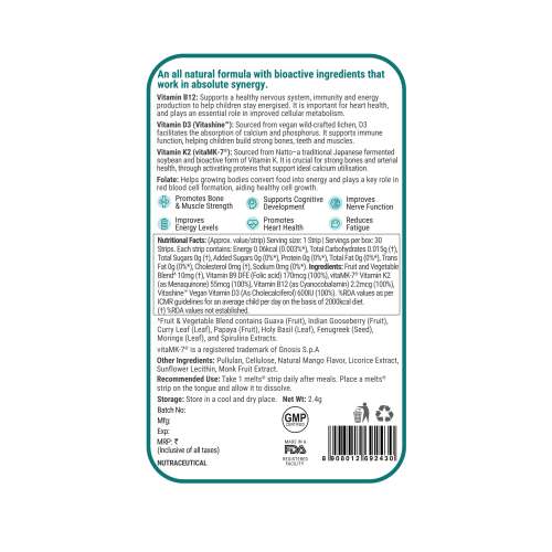 Wellbeing Nutrition: Frozen Elsa Melts - Kids Organic Vitamin B12, D3+K2 & Folate - Mango Flavor (30 Oral Thin Strips)