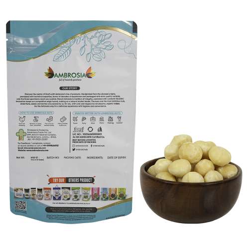 Ambrosia: Ambrosia Premium Dry Fruits & Nuts| Whole Macademia Nuts | Crunchy | Gluten Free 200g