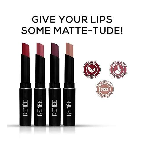 Renee Cosmetics: Very Matte - Pack of 4 Matte Lipsticks  Intense Color Pay Off, Full Coverage Long Lasting Weightless Velvety Formula