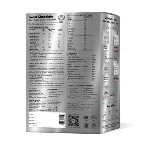 Wellbeing Nutrition: Whey Protein Isolate + Concentrate (Swiss Chocolate) 213g Pack of 6 24g Protein, 11.5g EAA, 1g Glutamine Clinically Proven 2x Muscle Protein Synthesis 4B CFU Probiotics & Digestive Enzymes Wellbeing Nutrition: Whey Protein Isolate + Concentrate (Swiss Chocolate) 213g Pack of 6 24g Protein, 11.5g EAA, 1g Glutamine Clinically Proven 2x Muscle Protein Synthesis 4B CFU Probiotics & Digestive Enzymes