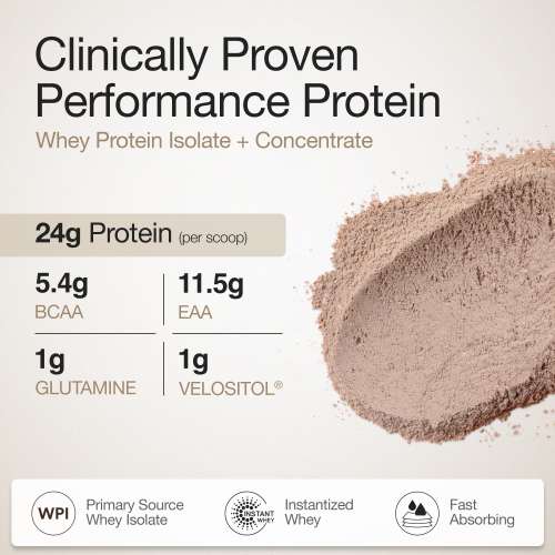 Wellbeing Nutrition: Whey Protein Isolate + Concentrate (Swiss Chocolate) 213g Pack of 6 24g Protein, 11.5g EAA, 1g Glutamine Clinically Proven 2x Muscle Protein Synthesis 4B CFU Probiotics & Digestive Enzymes Wellbeing Nutrition: Whey Protein Isolate + Concentrate (Swiss Chocolate) 213g Pack of 6 24g Protein, 11.5g EAA, 1g Glutamine Clinically Proven 2x Muscle Protein Synthesis 4B CFU Probiotics & Digestive Enzymes