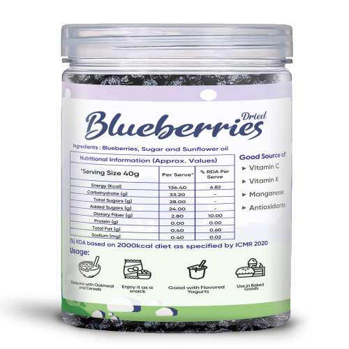Fabeato: Premium Dried Whole Blueberries 250g - Naturally Sweet & Juicy -Rich in Antioxidants & Fiber - Dried Berries  - Vitamin Rich Berries.