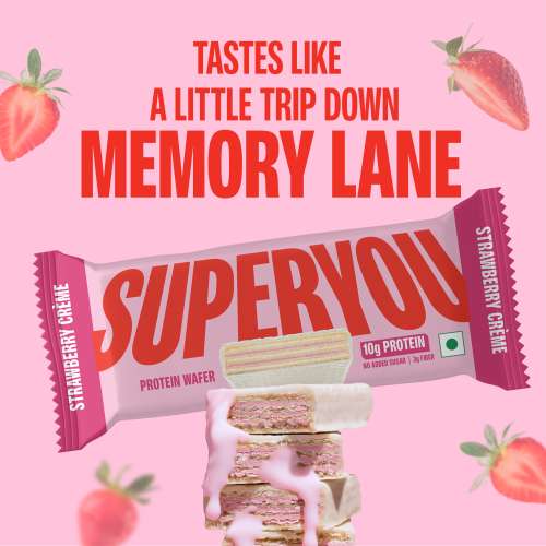 SuperYou: Strawberry Protein Wafer Bars (Pack of 10)|10g Protein, 3g Fiber, No Added Sugar 400g