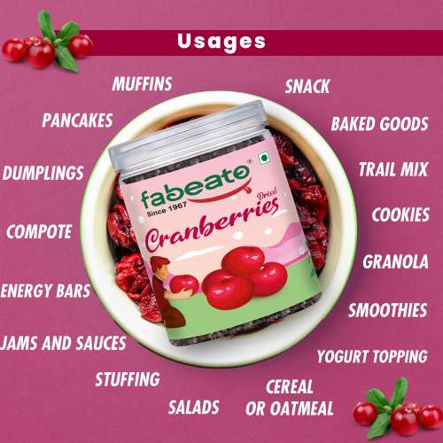 Fabeato: Premium Dried Cranberries 250g - Cranberry, Healthy Snack for kids and adults - Sweet Sliced Cranberries Rich in Antioxidants & Fiber - No Preservatives