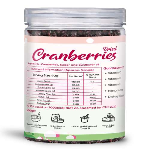 Fabeato: Premium Dried Cranberries 250g - Cranberry, Healthy Snack for kids and adults - Sweet Sliced Cranberries Rich in Antioxidants & Fiber - No Preservatives