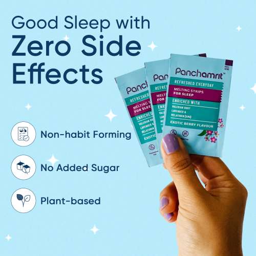 Panchamrit: Melting Strips for Sleep 5mg Melatonin 60 Strips - Non-Addictive, No Added Sugar, Helps in Enhancing Sleep Quality, restful Nights