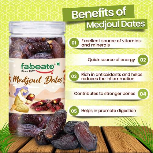 Fabeato: Jumbo Medjoul (Medjool)  Dates 400g 100% Natural, No Additives, Khajur, Khajoor, Dry Dates.
