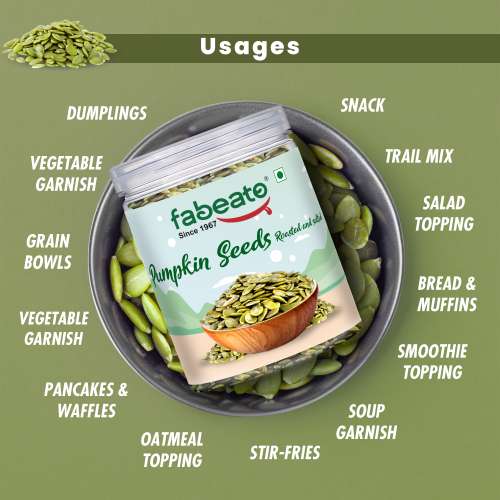 Fabeato: Roasted and salted Pumpkin seeds 250g- Diet Food Healthy Crunchy Snacks- Immunity Booster and Fiber Rich Superfood- Perfect for Salads, Baking