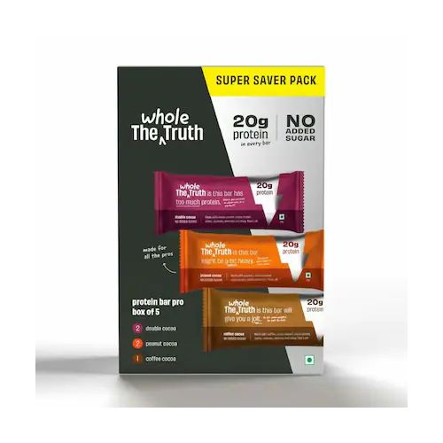 The Whole Truth: High Protein All in One 20g Protein Bar - Pack of 5 x 67g each - No Added Sugar - No Preservatives - No Artificial Flavours - All Natural
