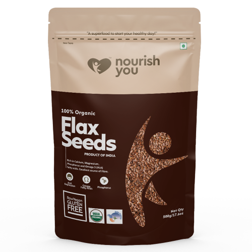 Nourish You: Organic Raw Flax Seeds- Gluten free & Protein rich , Healthy Snacks  - 500g