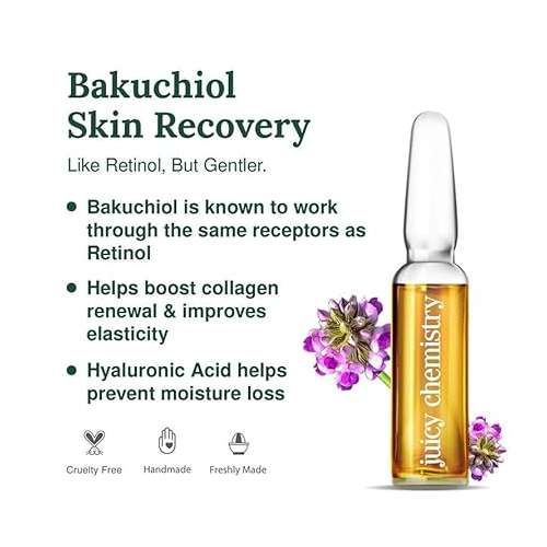 Juicy Chemistry: Bakuchiol Skin Recovery Face Serum, 7 x 2 ml | Natural 7-day Ampoule Kit for Reducing Fine Lines, Wrinkles & Maintaining Brighter Skin | Ecocert Certified Natural for Men & Women | Cruelty-free & 100% Vegan