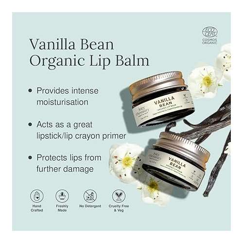 Juicy Chemistry: Vanilla Bean Organic Lip Balm, 5 g | Enriched with Delicate, Dreamy, Vanilla Beans, Cocoa Butter, Jojoba & Argan Oil to Smooth and Soften Dry, Chapped & Sensitive Lips | Lip Balm For Women & Men