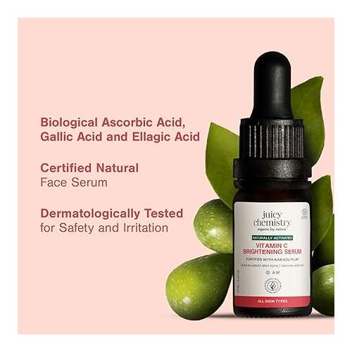 Juicy Chemistry: Vitamin C Brightening Serum, 10 ml | Natural Vitamin C Serum for Glowing, Brighter & More Radiant Skin | Beginner Friendly Potent, Bioavailable Serum | Cruelty-free & 100% Vegan