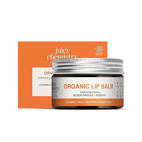 Juicy Chemistry: Blood Orange & Rosehip Lip Balm, 5 g | Enriched with Natural Ceramides to Hydrate, Moisturise & Reduce Pigmentation | Formulated with Organic Castor Oil, Jojoba Oil and Vitamin E to Soothe Dry & Chapped Lips for Soft, Healthy Lips | For Men and Women | C