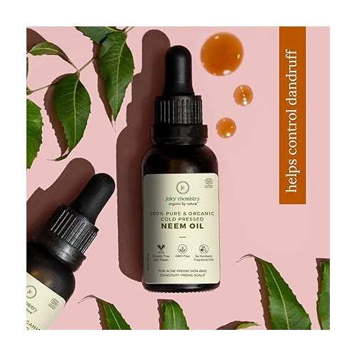 Juicy Chemistry: Neem Oil, 30 ml | Pure, Cold-pressed & Organic Carrier Neem Oil for Dandruff, Irritated & Itchy Scalp | Ecocert Certified Organic for Men & Women | Cruelty-free & 100% Vegan