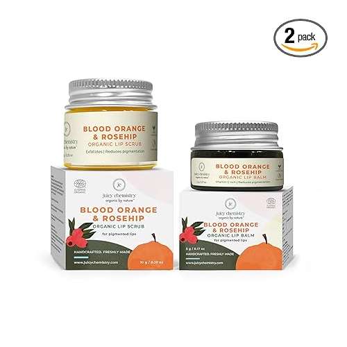 Juicy Chemistry: Iconic Lip Duo Kit - Blood Orange & Rosehip Lip Balm, 5 g & Blood Orange & Rosehip Lip Scrub, 10 g | Enriched with Natural Ceramides to Exfoliate, Hydrate, Moisturise & Helps Nurture Pigmented Lips | Formulated with Organic Castor Oil, Jojoba Oil and Vit Juicy Chemistry: Iconic Lip Duo Kit - Blood Orange & Rosehip Lip Balm, 5 g & Blood Orange & Rosehip Lip Scrub, 10 g | Enriched with Natural Ceramides to Exfoliate, Hydrate, Moisturise & Helps Nurture Pigmented Lips | Formulated with Organic Castor Oil, Jojoba Oil and Vit