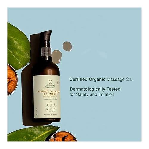 Juicy Chemistry: Almond, Calendula & Vitamin E Baby Massage Oil,100ml, Certified Organic Baby Body Oil for Scalp and Body Massage Suitable for New Born Baby & Sensitive Skin