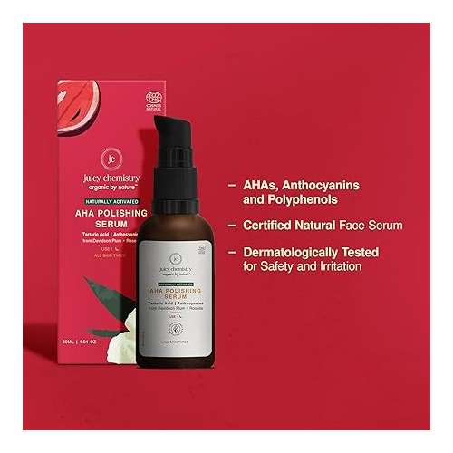 Juicy Chemistry: AHA Polishing Serum, 30 ml | 100% Natural & Gentle Exfoliating Serum for Radiant, Even Looking Skin Tone | Removes Dead Skin Cells & Boosts Hydration for Soft, Supple & Glowing Skin | Beginner Friendly, Cruelty-free & 100% Vegan