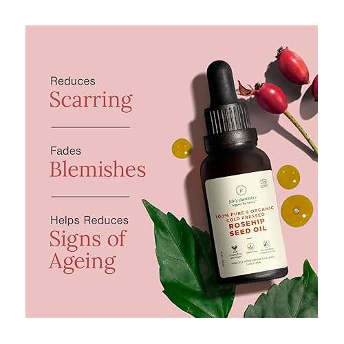 Juicy Chemistry: Rosehip Seed Oil,30 Ml|100% Pure Cold Pressed&Organic Carrier Oil For Scars,Stretch Marks,Fine Lines&Wrinkles|Therapeutic Grade Rosehip Oil For Face,Hair&Nails|Suitable For Men&Women