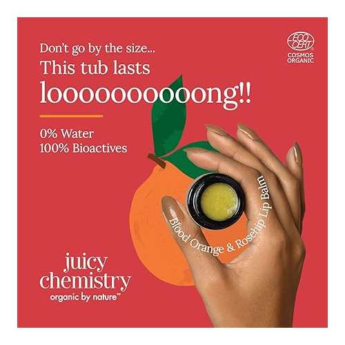 Juicy Chemistry: Blood Orange & Rosehip Lip Balm, 5 g | Enriched with Natural Ceramides to Hydrate, Moisturise & Reduce Pigmentation | Formulated with Organic Castor Oil, Jojoba Oil and Vitamin E to Soothe Dry & Chapped Lips for Soft, Healthy Lips | For Men and Women | C