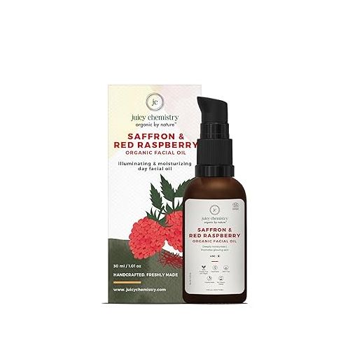 Juicy Chemistry: Saffron & Red Raspberry Facial Oil, 30 ml | Organic Face Oil for Skin Brightening & Moisturising | Ecocert Certified for Men & Women | Cruelty-free & 100% Vegan Face Oil
