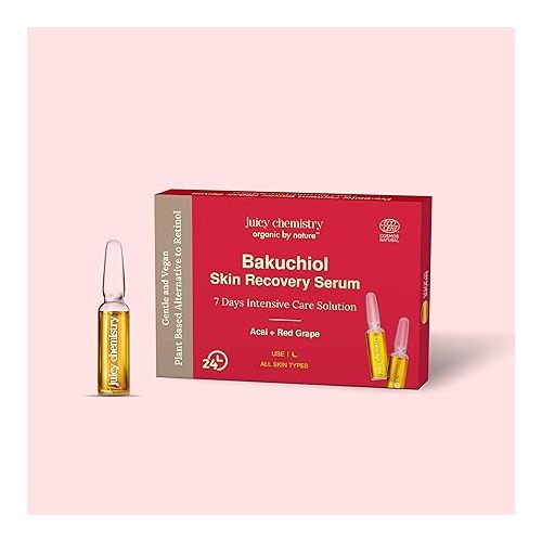 Juicy Chemistry: Bakuchiol Skin Recovery Face Serum, 7 x 2 ml | Natural 7-day Ampoule Kit for Reducing Fine Lines, Wrinkles & Maintaining Brighter Skin | Ecocert Certified Natural for Men & Women | Cruelty-free & 100% Vegan