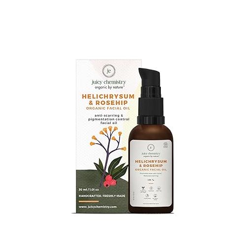 Juicy Chemistry: Facial Oil 30ml - Helichrysum & Rosehip Blend, 100% Pure & Vegan, Natural Moisturizer for Pigmentation, Dull Skin, and Lymphatic Drainage, Pre-Makeup Oil, Gua Sha Face Massage Oil Juicy Chemistry: Facial Oil 30ml - Helichrysum & Rosehip Blend, 100% Pure & Vegan, Natural Moisturizer for Pigmentation, Dull Skin, and Lymphatic Drainage, Pre-Makeup Oil, Gua Sha Face Massage Oil