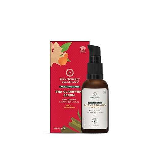 Juicy Chemistry: BHA Serum, 10 ml, For Face Acne Control & Pitted Scars, Certified Natural Clarifying Face Serum with Willow Bark & Turmeric, Exfoliates & Improves Skin Texture
