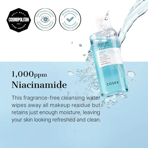COSRX: Low pH Niacinamide Micellar Face Cleansing Water | Korean Skincare | Makeup Cleanser| Beauty | 100ml