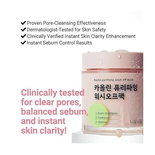 neaf neaf: Kaolin Purifying Wash Off Face Mask | Deep Cleansing | Exfoliation | Face Cleanser | Smooth & Clear Skin | 110gm