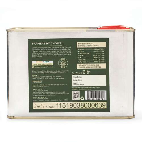 Two Brothers Organic Farms: Groundnut Oil 2 Litres Tin Can