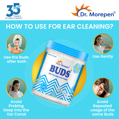 Dr. Morepen: Pure Cotton & Eco-Friendly Earbuds - 100 Cotton Buds pack of 2