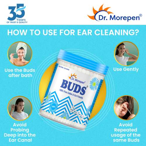 Dr. Morepen: Pure Cotton & Eco-Friendly Earbuds - 100 Cotton Buds pack of 6