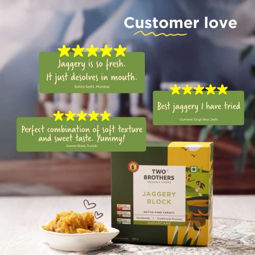 Two Brothers Organic Farms: Handmade Sugarcane Jaggery Block (900g)