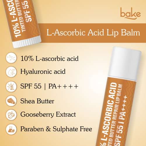 Bake Cosmetics: 10% L-Ascorbic Acid Tinted Lip Balm SPF 55 PA++++ + Hyaluronic Acid - For Dark, Chapped Lips